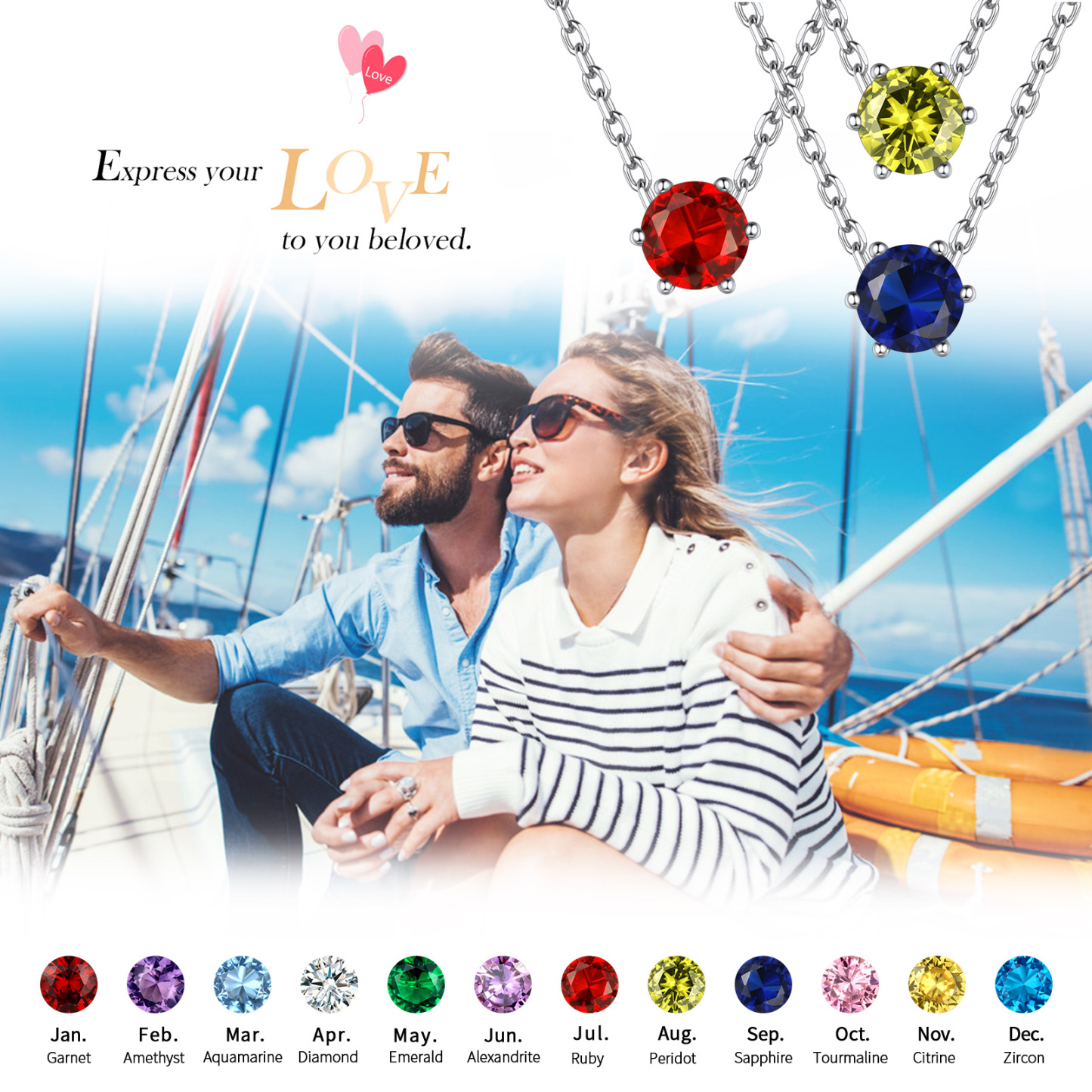 Sterling Silver Round Cut Created Birthstone Pendant Necklace