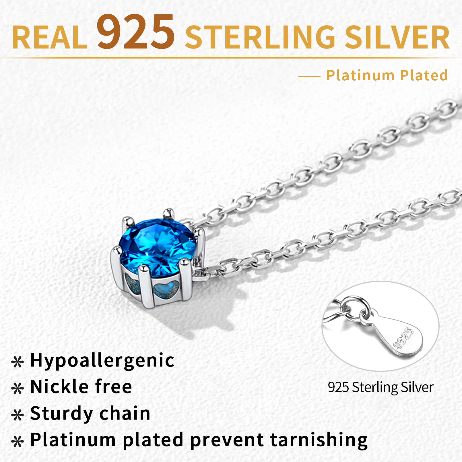 Sterling Silver Round Cut Created Birthstone Pendant Necklace