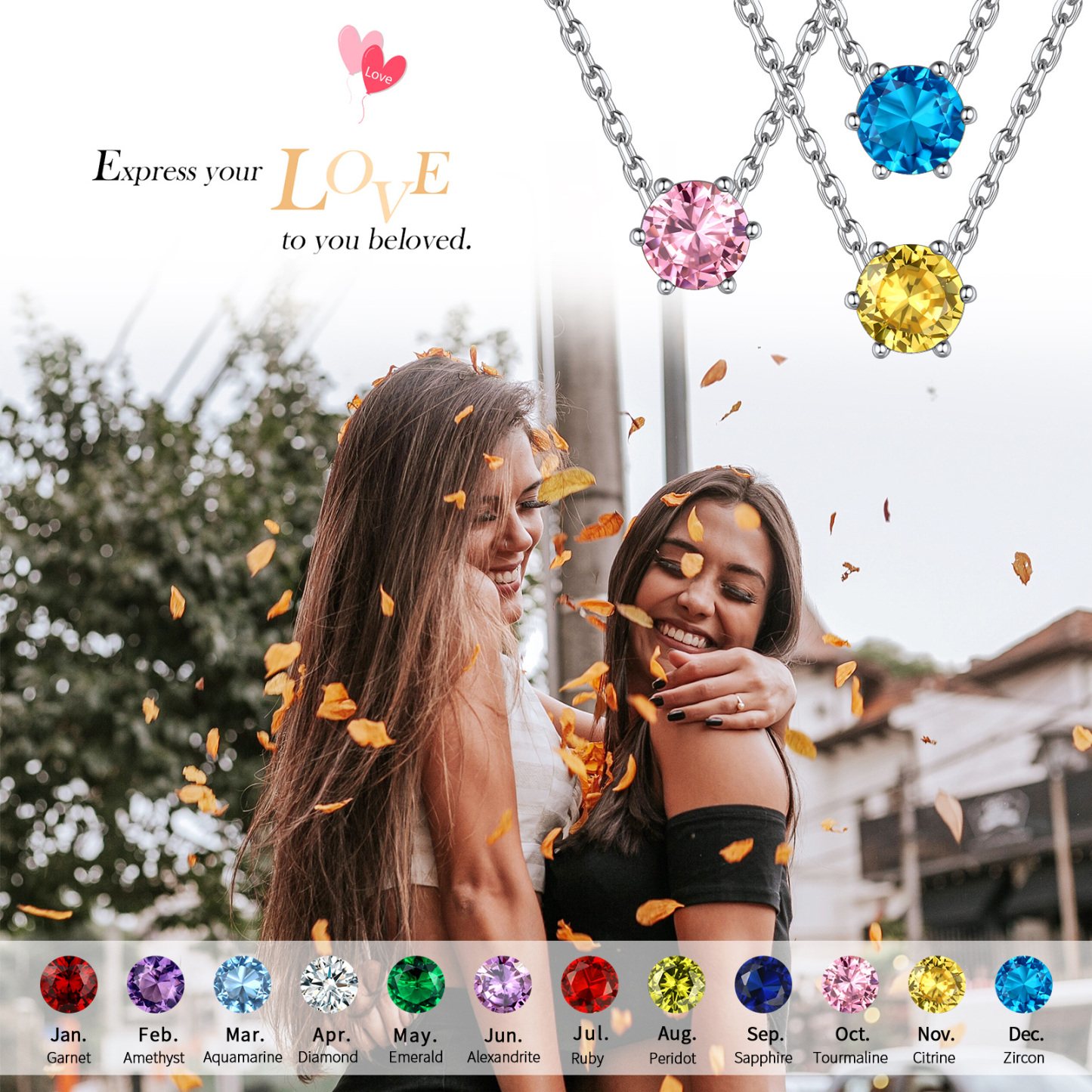 Sterling Silver Round Cut Created Birthstone Pendant Necklace