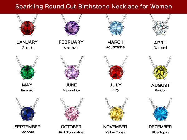 Sterling Silver Round Cut Created Birthstone Pendant Necklace