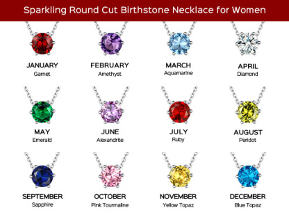 Sterling Silver Round Cut Created Birthstone Pendant Necklace