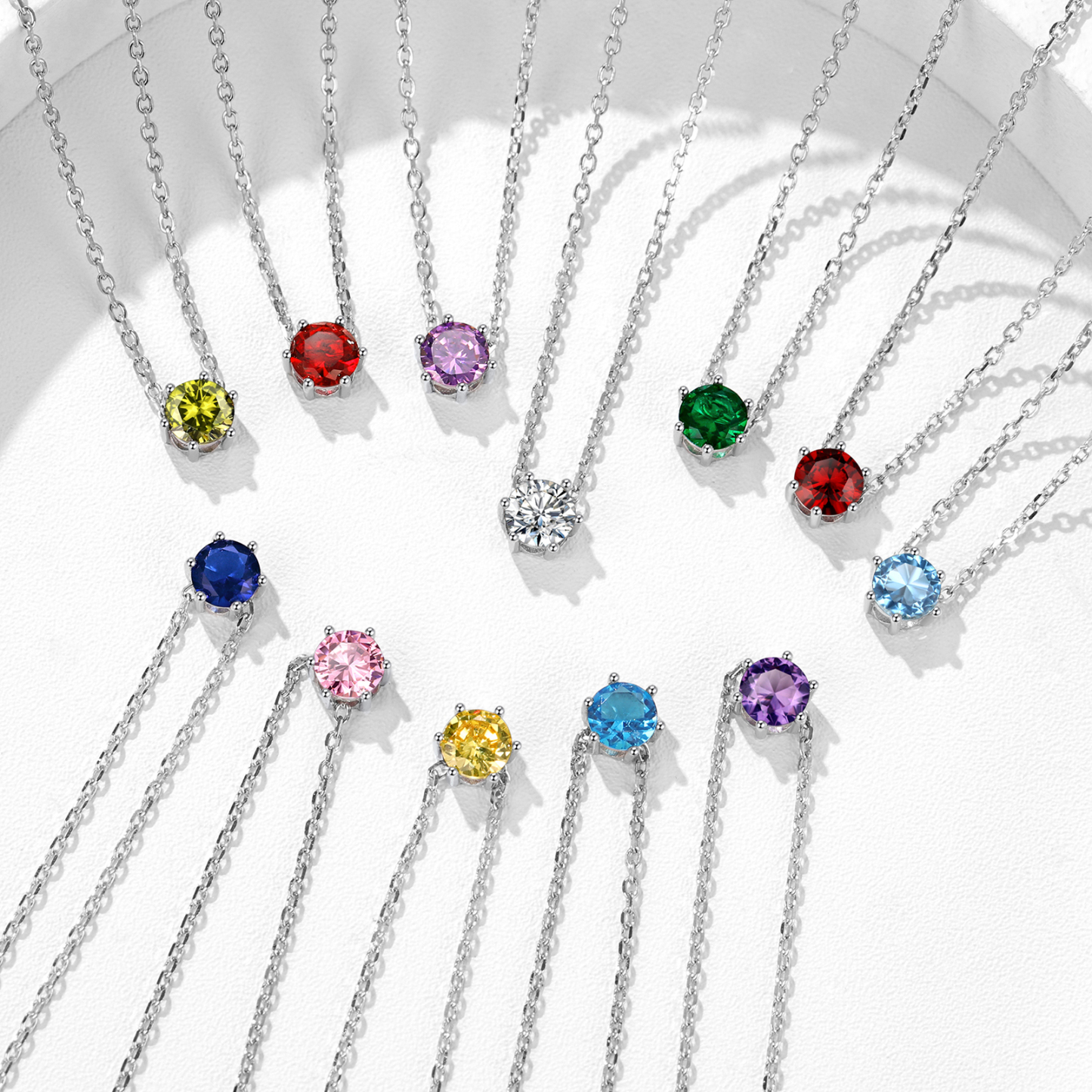 25 Sterling Silver 12 Months Round Cut Created Birthstone Pendant Necklace