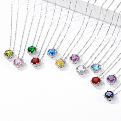 Sterling Silver Round Halo Created Birthstone Pendant Necklace collection