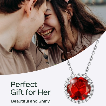 Sterling Silver Round Halo Birthstone Pendant Necklace gift