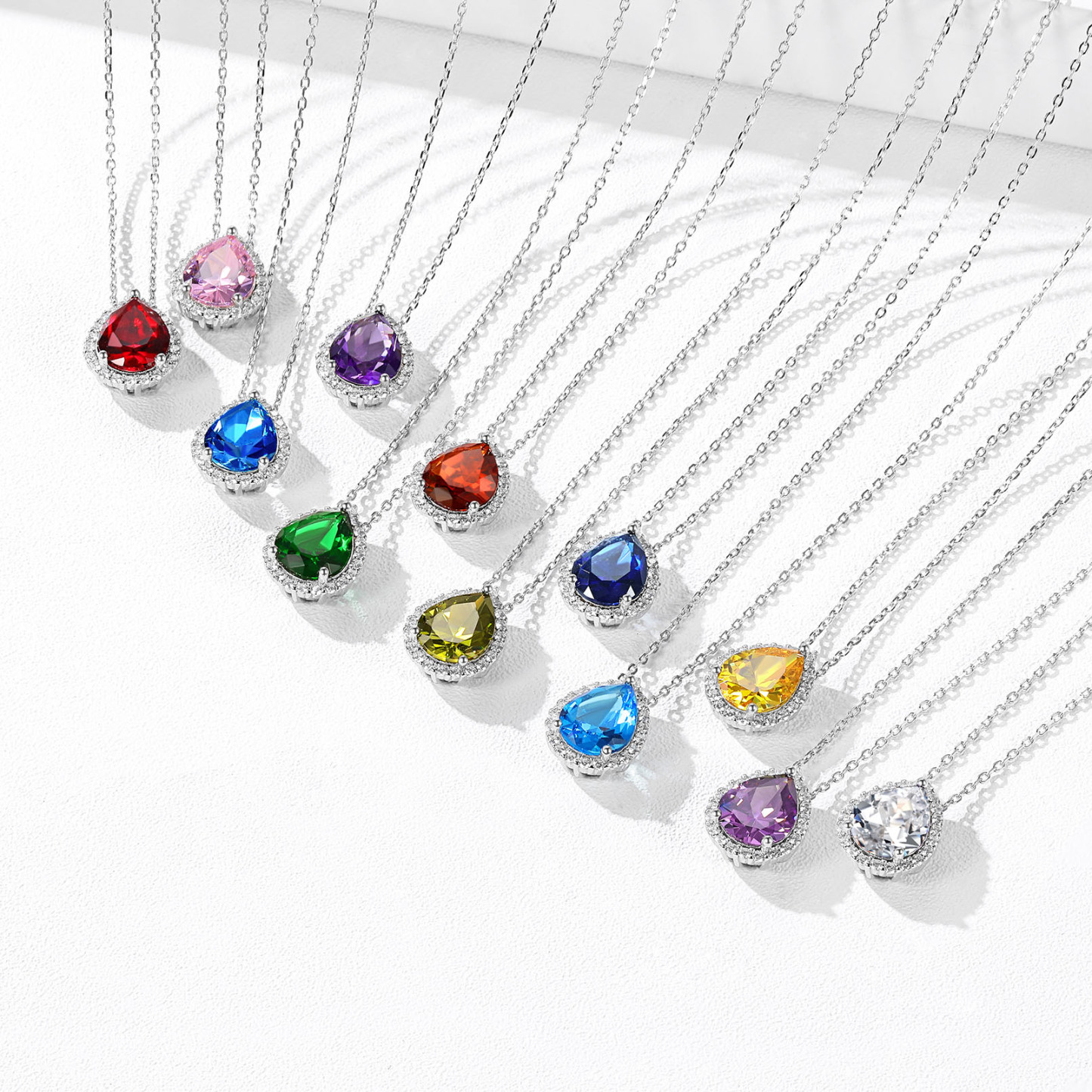 Teardrop Birthstone Sterling Silver Pendant Necklace For Women color