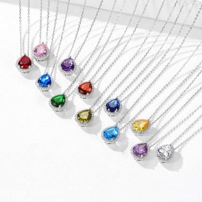Teardrop Birthstone Sterling Silver Pendant Necklace For Women color