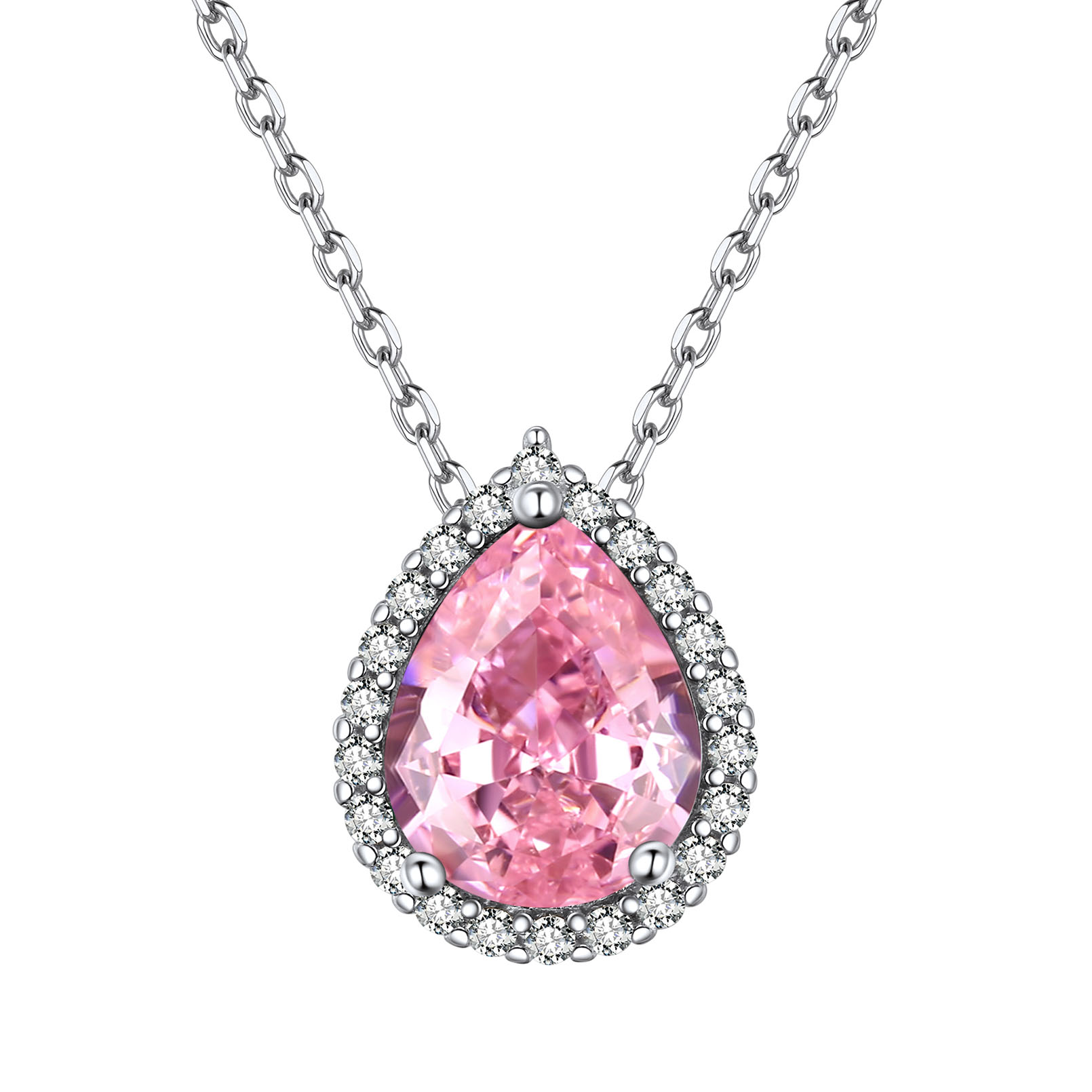 Teardrop Birthstone Sterling Silver Pendant Necklace For Women Oct