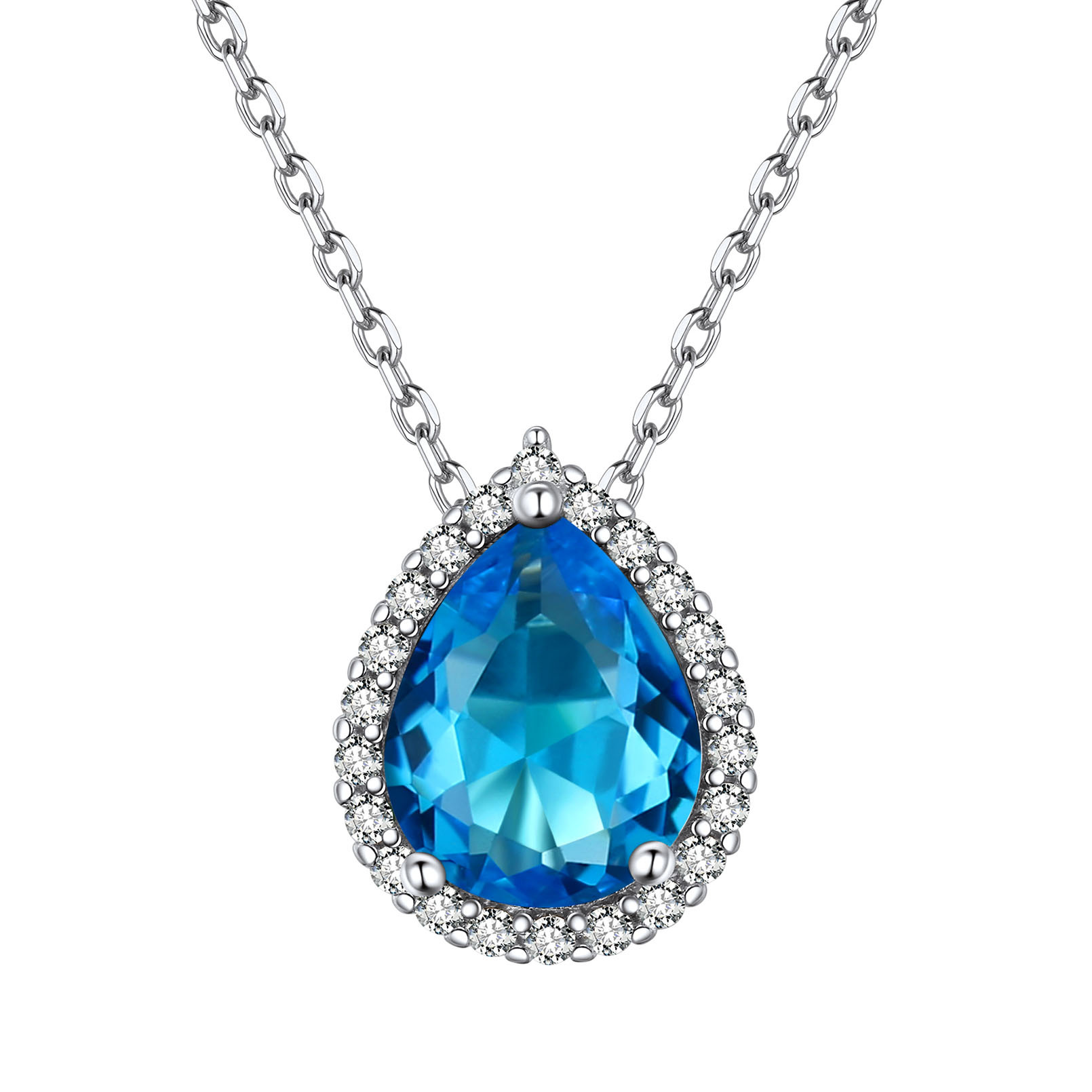 Teardrop Birthstone Sterling Silver Pendant Necklace For Women Dec