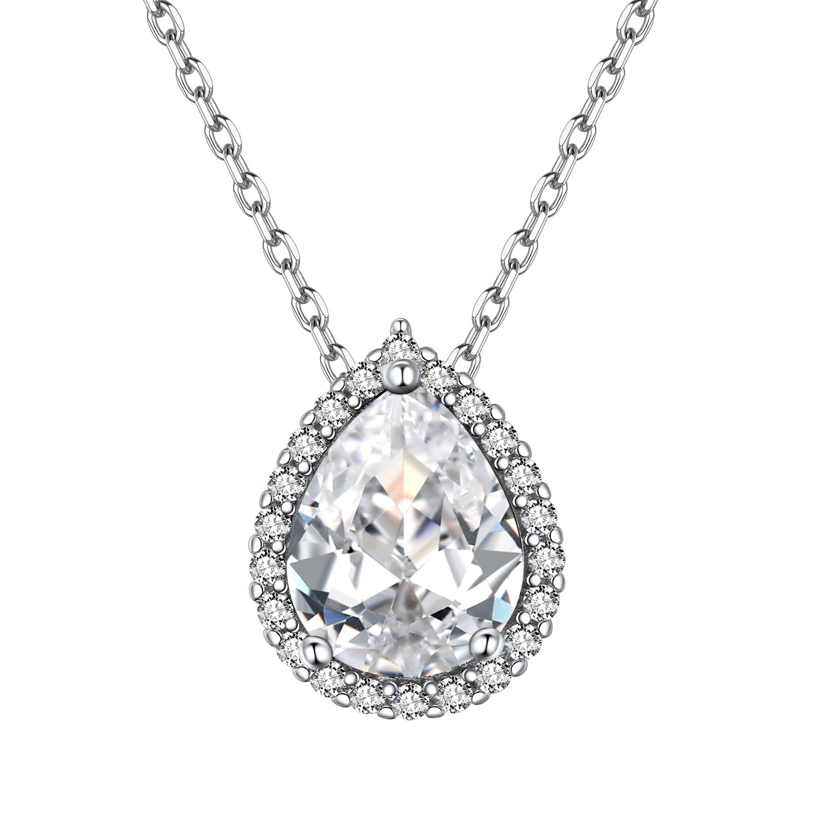 Teardrop Birthstone Sterling Silver Pendant Necklace For Women Apr