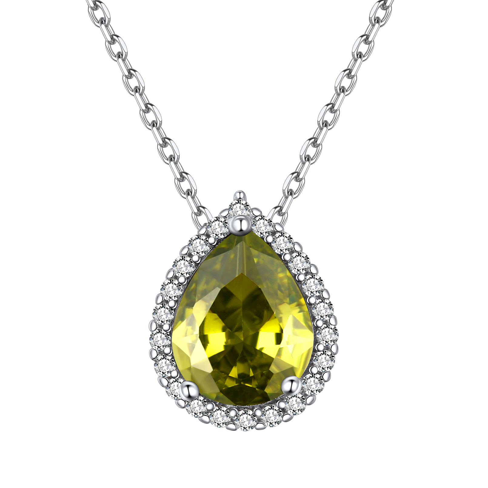 Teardrop Birthstone Sterling Silver Pendant Necklace For Women Aug