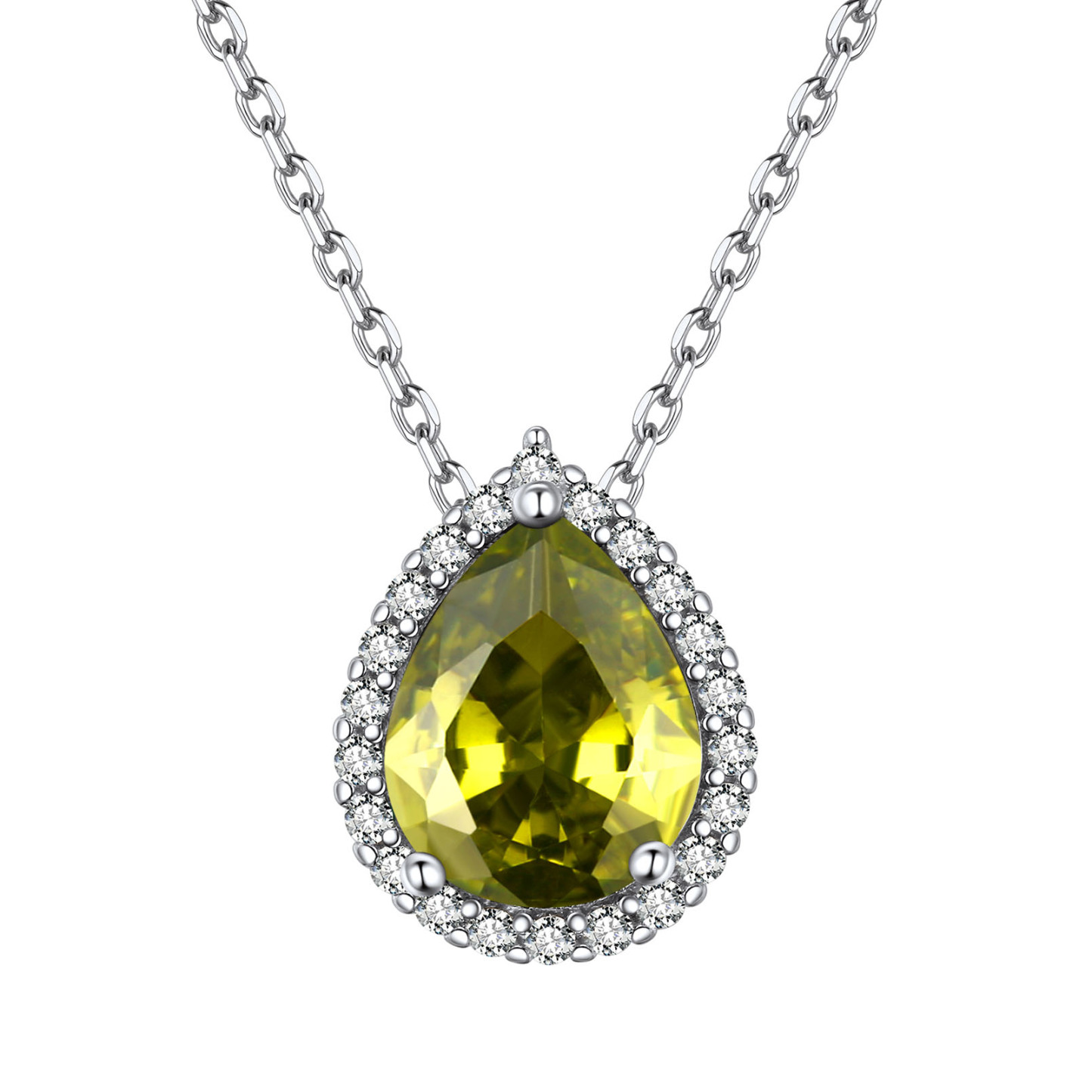 Teardrop Birthstone Sterling Silver Pendant Necklace For Women Aug