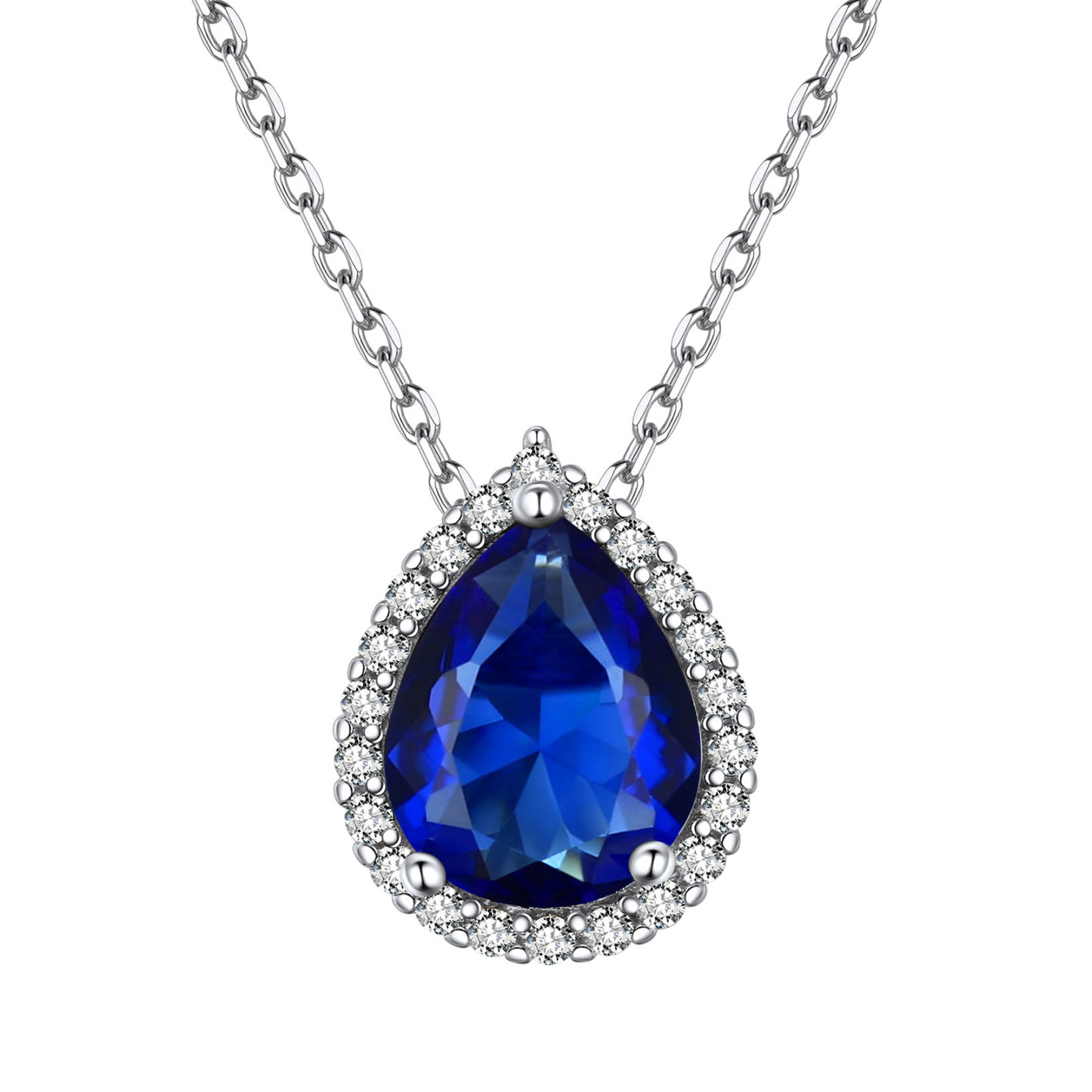 Teardrop Birthstone Sterling Silver Pendant Necklace For Women Sep