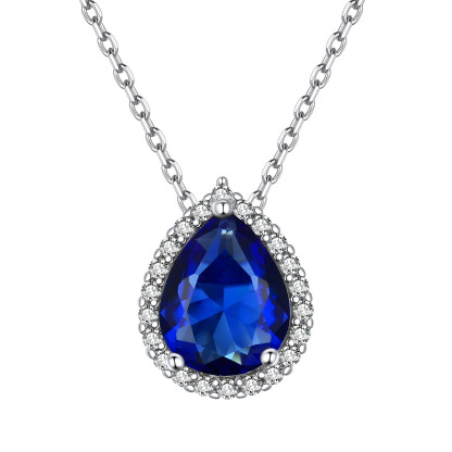 Teardrop Birthstone Sterling Silver Pendant Necklace For Women Sep