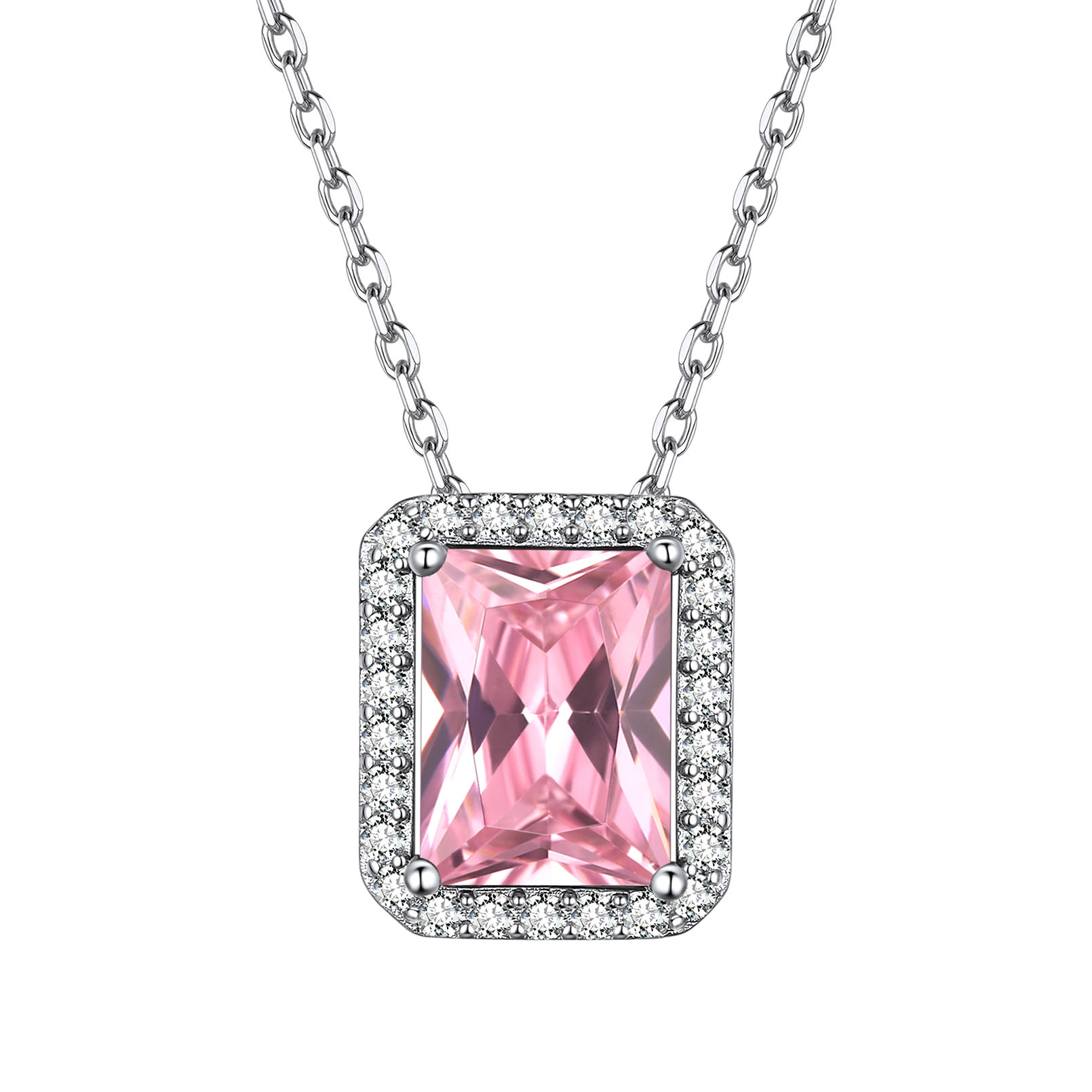 Birthstone Sterling Silver Dainty Solitaire CZ Pendant Necklace for Women Oct