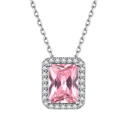 Birthstone Sterling Silver Dainty Solitaire CZ Pendant Necklace for Women Oct