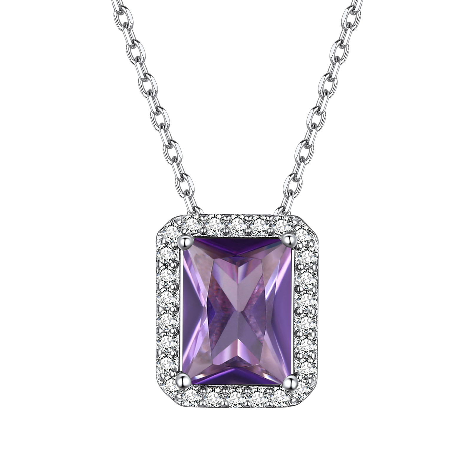 Birthstone Sterling Silver Dainty Solitaire CZ Pendant Necklace for Women Feb