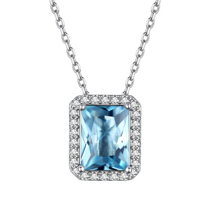 Birthstone Sterling Silver Dainty Solitaire CZ Pendant Necklace for Women Mar