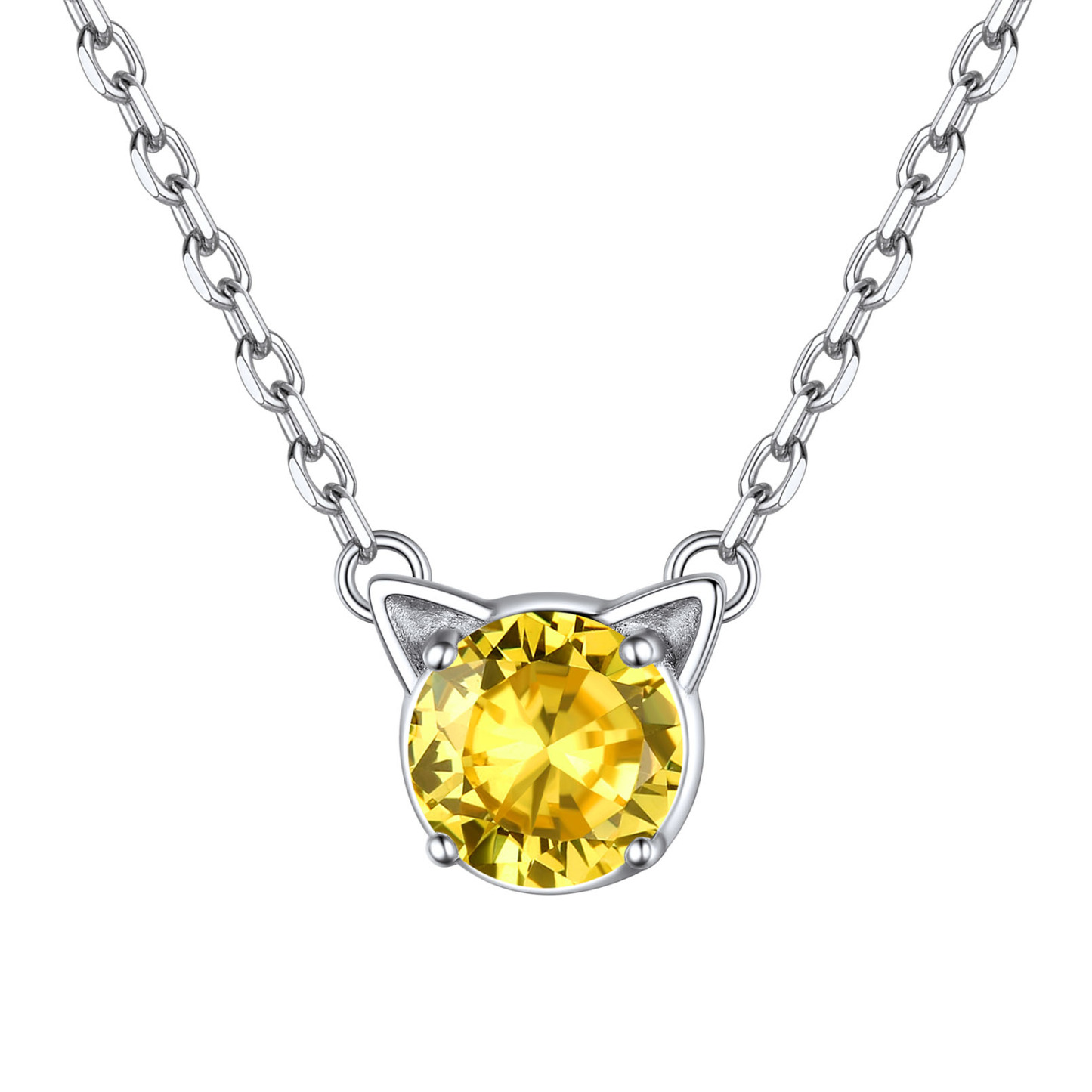 Birthstone Sterling Silver Cat Ear Pendant Necklace for Women Nov