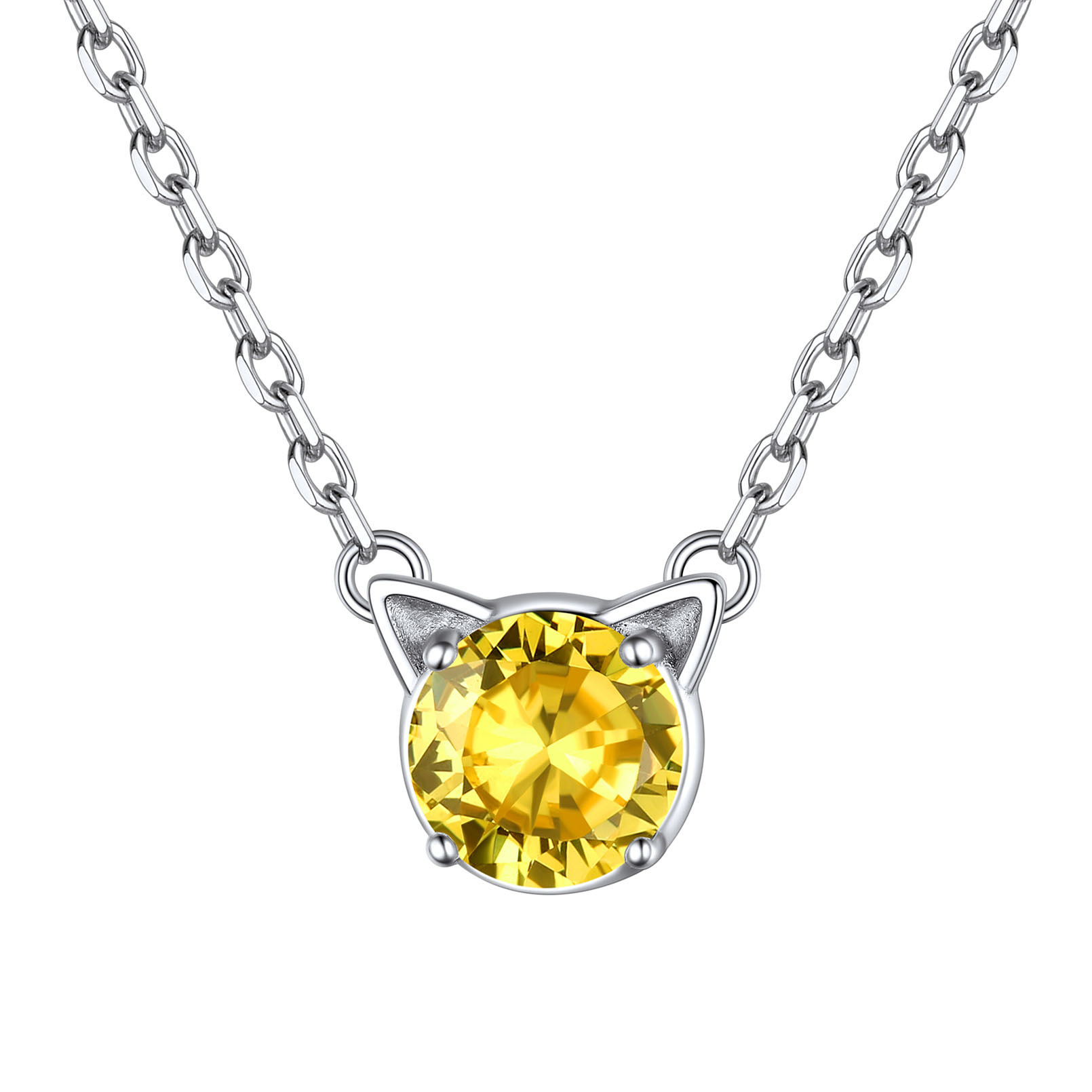 Birthstone Sterling Silver Cat Ear Pendant Necklace for Women Nov