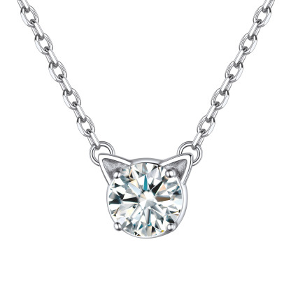 Birthstone Sterling Silver Cat Ear Pendant Necklace for Women Apr