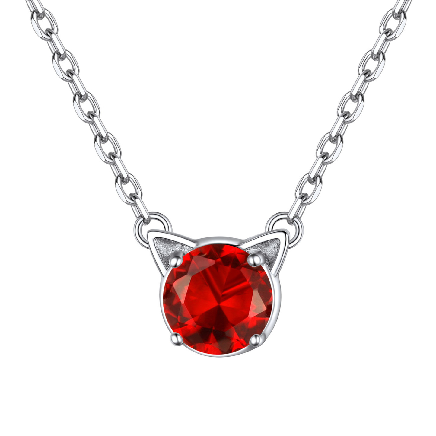 Birthstone Sterling Silver Cat Ear Pendant Necklace for Women Jul