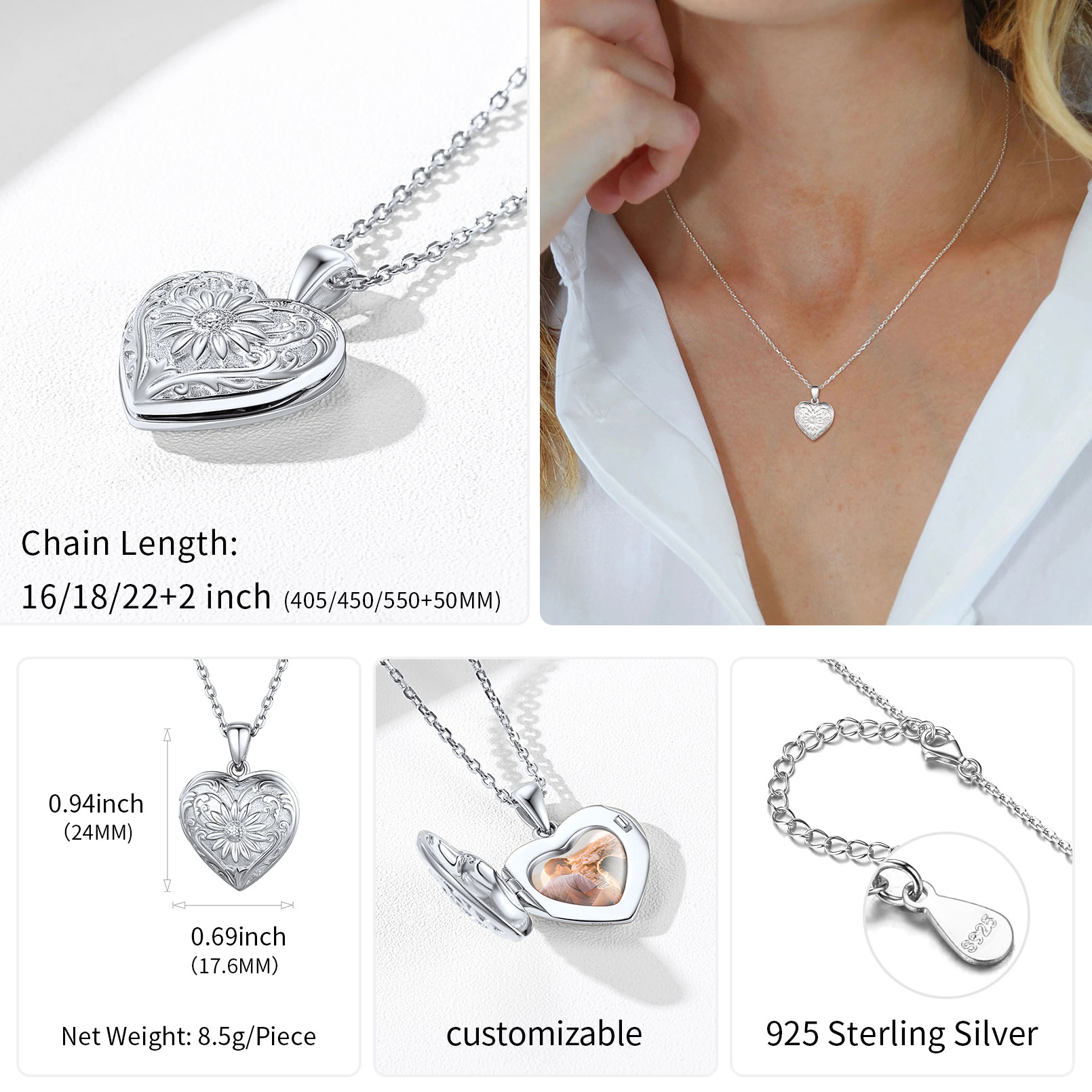 Personalized Photo Heart Shape Locket Necklace for Women