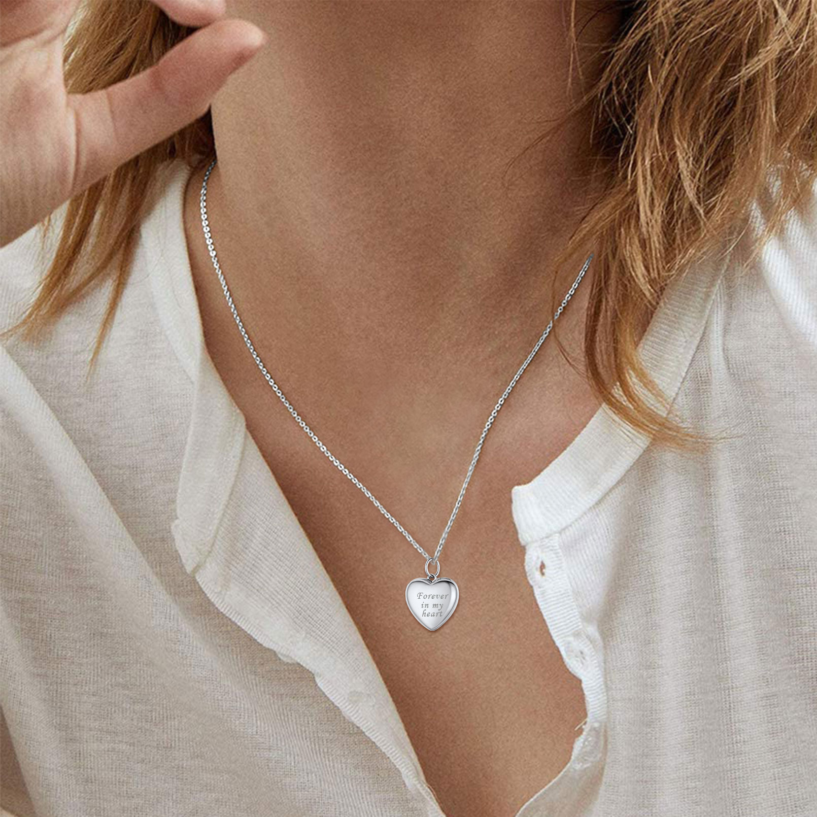 Personalized Photo Locket Engraved Heart Necklaces Memorial Gift for women silver model