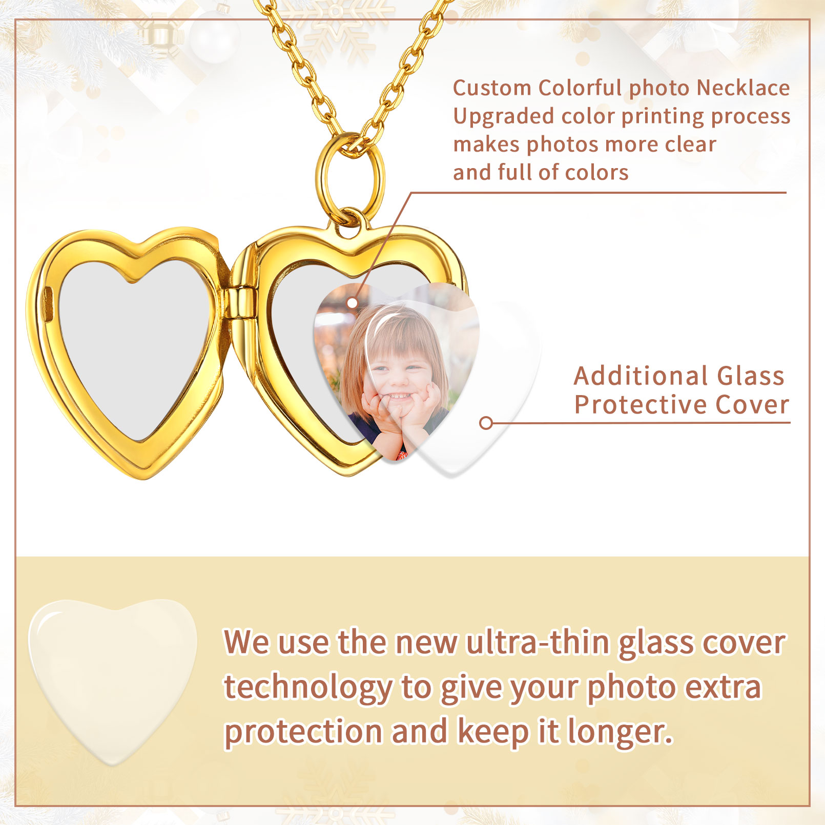 Personalized Photo Locket Engraved Heart Necklaces Memorial Gift 