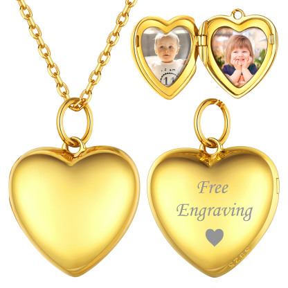 Personalized Photo Locket Engraved Heart Necklaces Memorial Gift for women gold