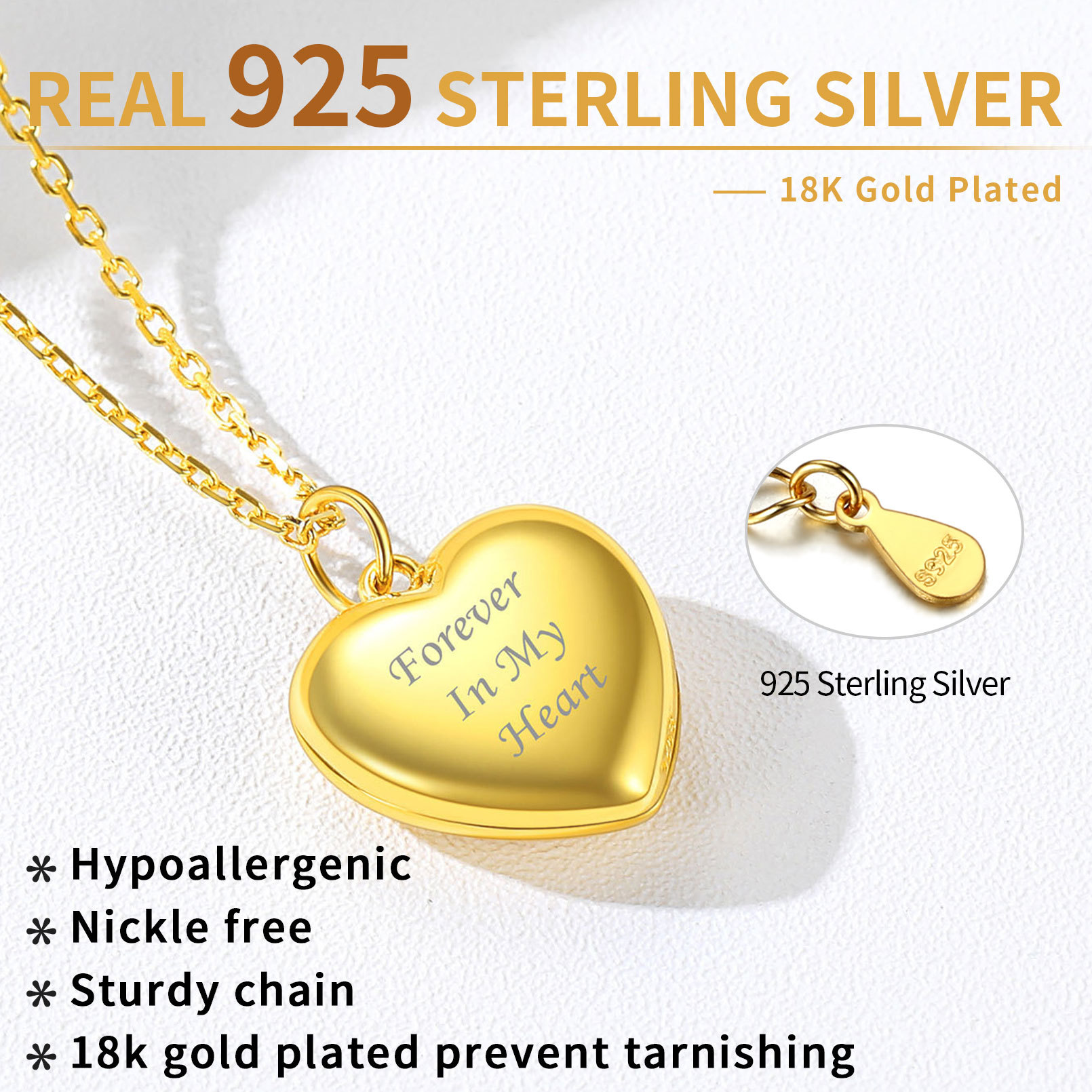 925 silver Personalized Photo Locket Engraved Heart Necklaces Memorial Gift for women 