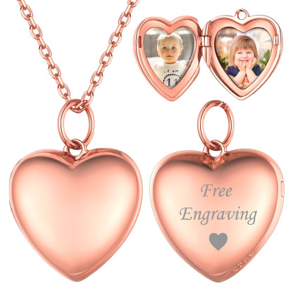 Personalized Photo Locket Engraved Heart Necklaces Memorial Gift for women rose gold