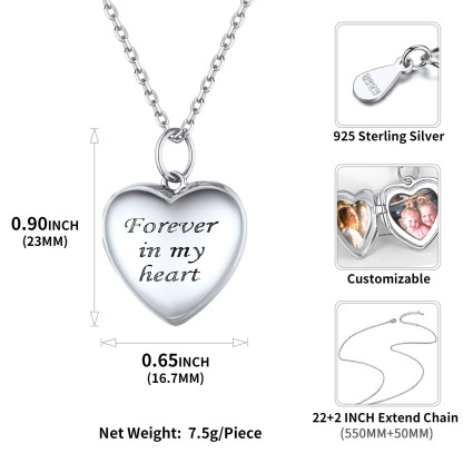 Silver Locket Pendant for 2 Photo Personalized Heart Necklace size