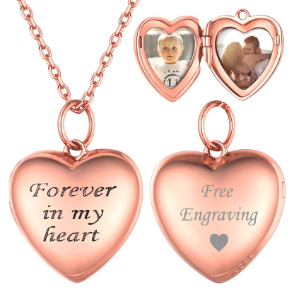 Silver Locket Pendant for 2 Photo Personalized Heart Necklace rose gold
