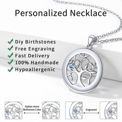 personalized Family Tree Necklaces with 2-7 Names and Birthstones 