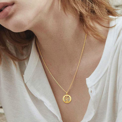 Custom Family Tree Necklaces with 2-7 Names and Birthstones model gold