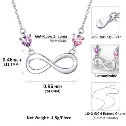  Custom Birthstone Infinity Heart Pendant Necklace for Women  detail 2 birthstones