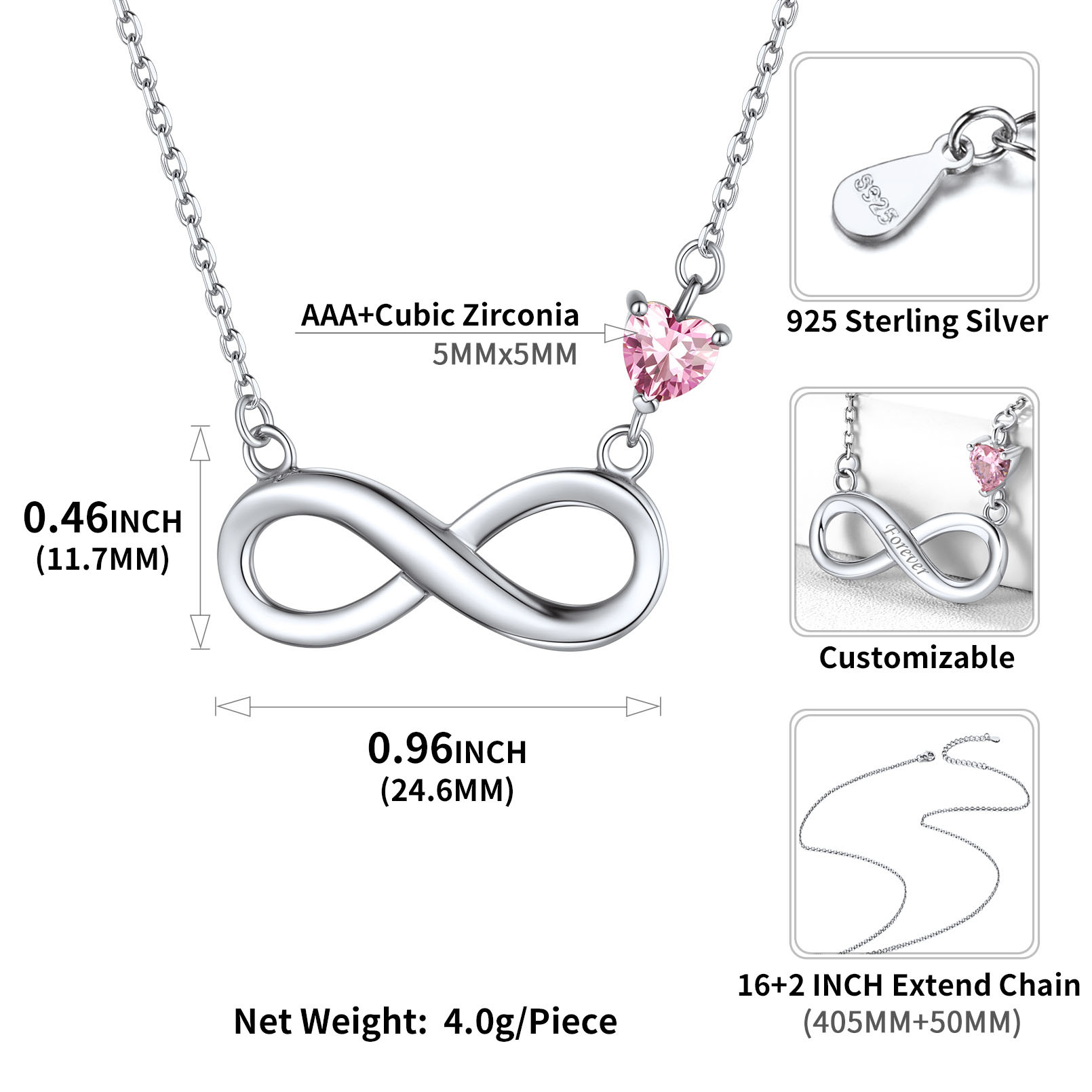  Custom Birthstone Infinity Heart Pendant Necklace for Women detail 1 birthstone