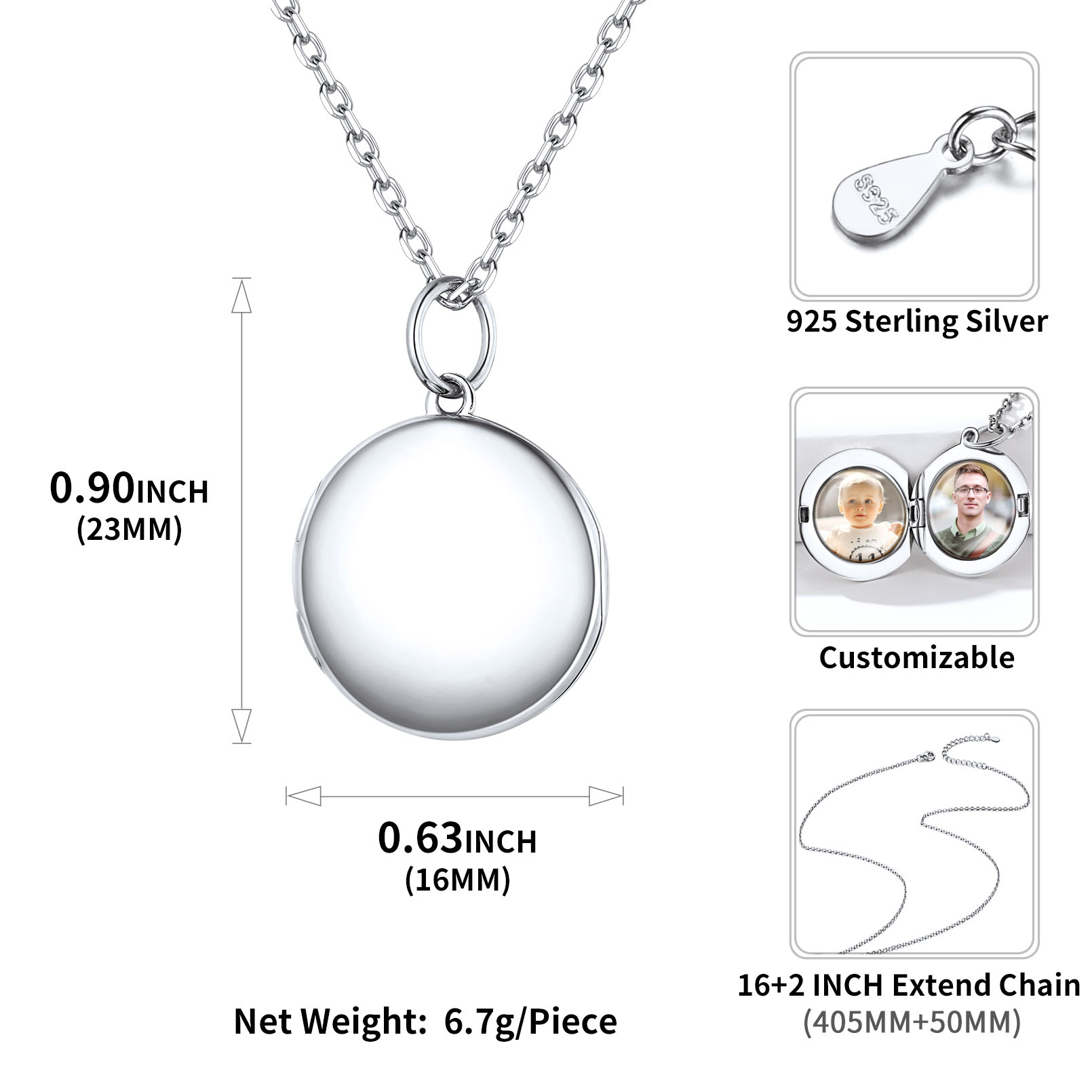Personalized Photo Round Circle Locket Pendant Necklace for Women 16 size