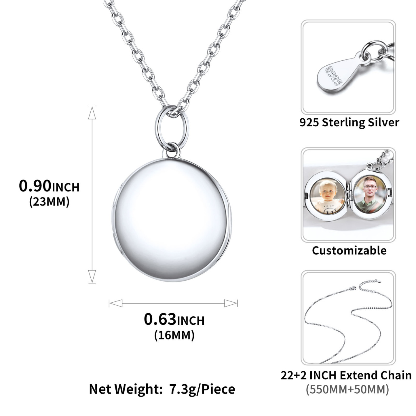 Personalized Photo Round Circle Locket Pendant Necklace for Women  22 size