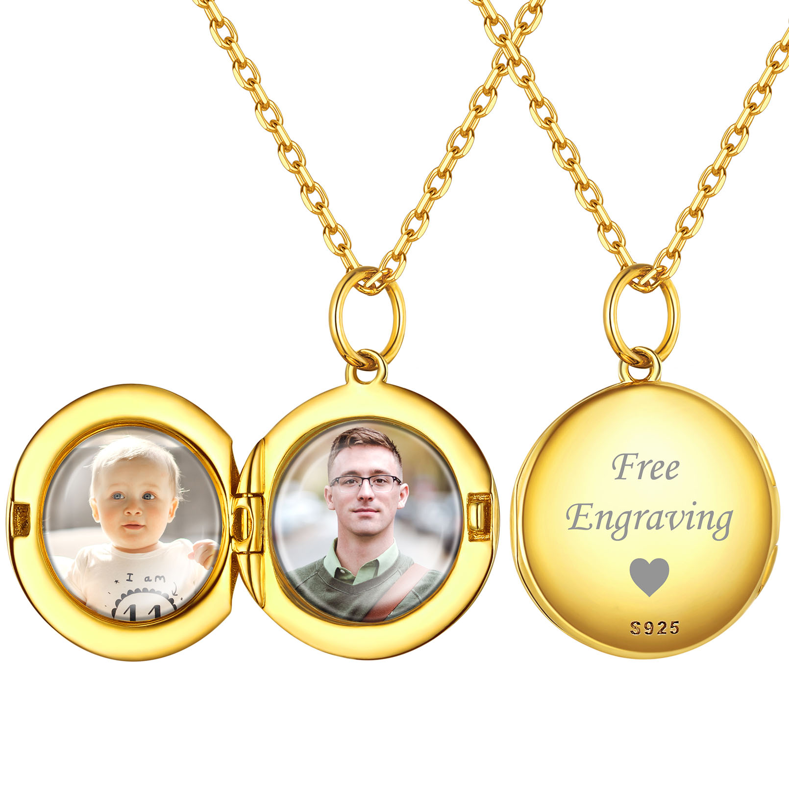 Personalized Photo Round Circle Locket Pendant Necklace for Women gold