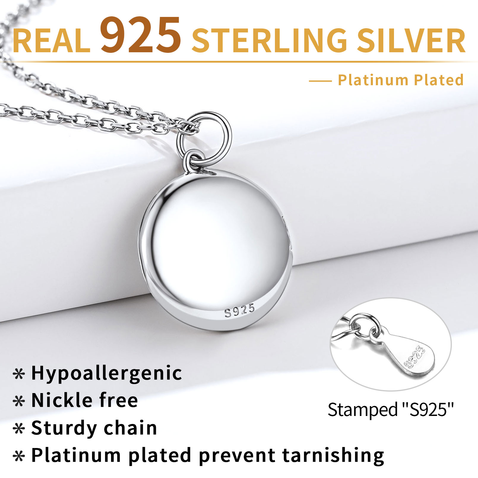 Photo Round Circle Locket Pendant Necklace for Women 