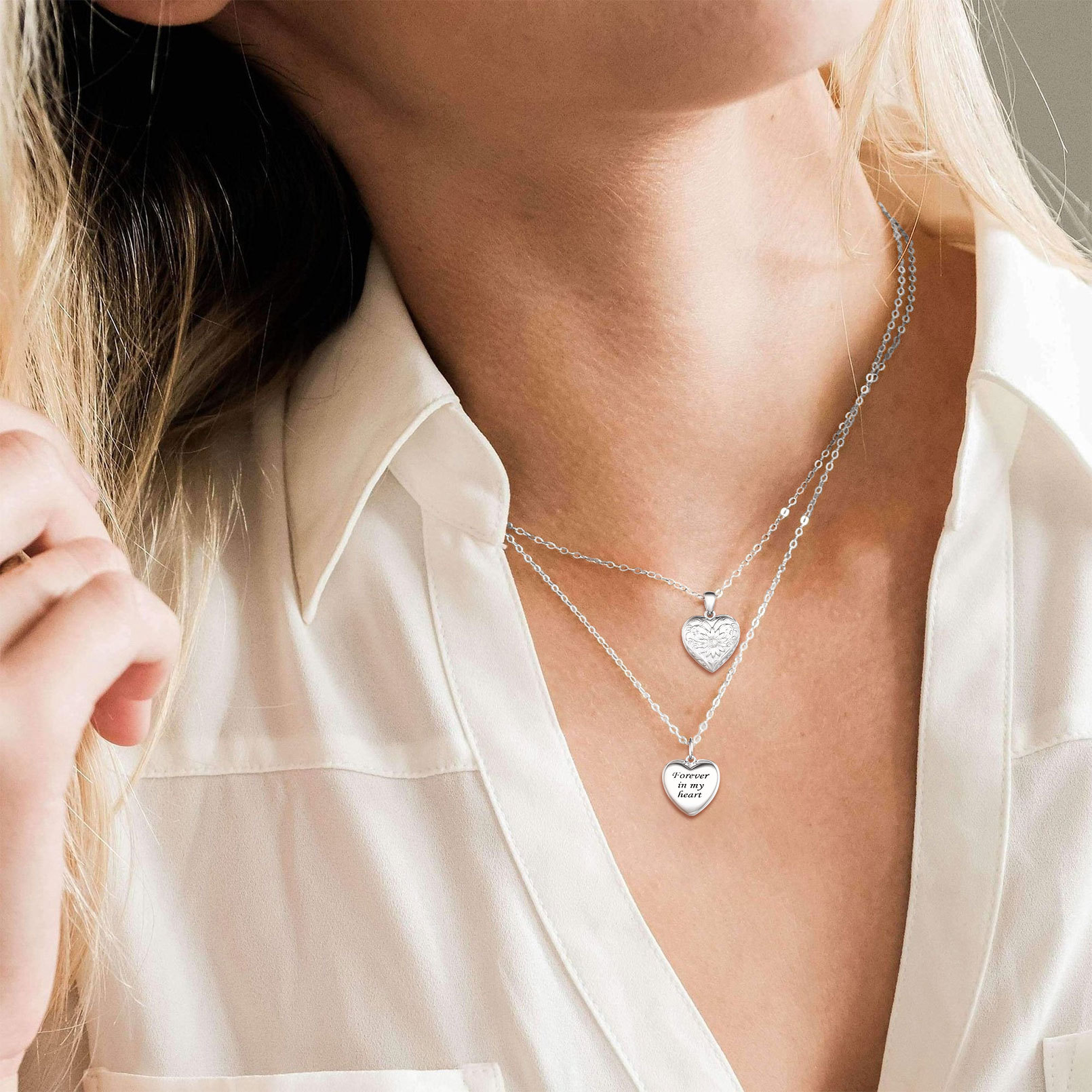 Locket Pendant for 2 Photo Personalized Heart Necklace for Women model silver