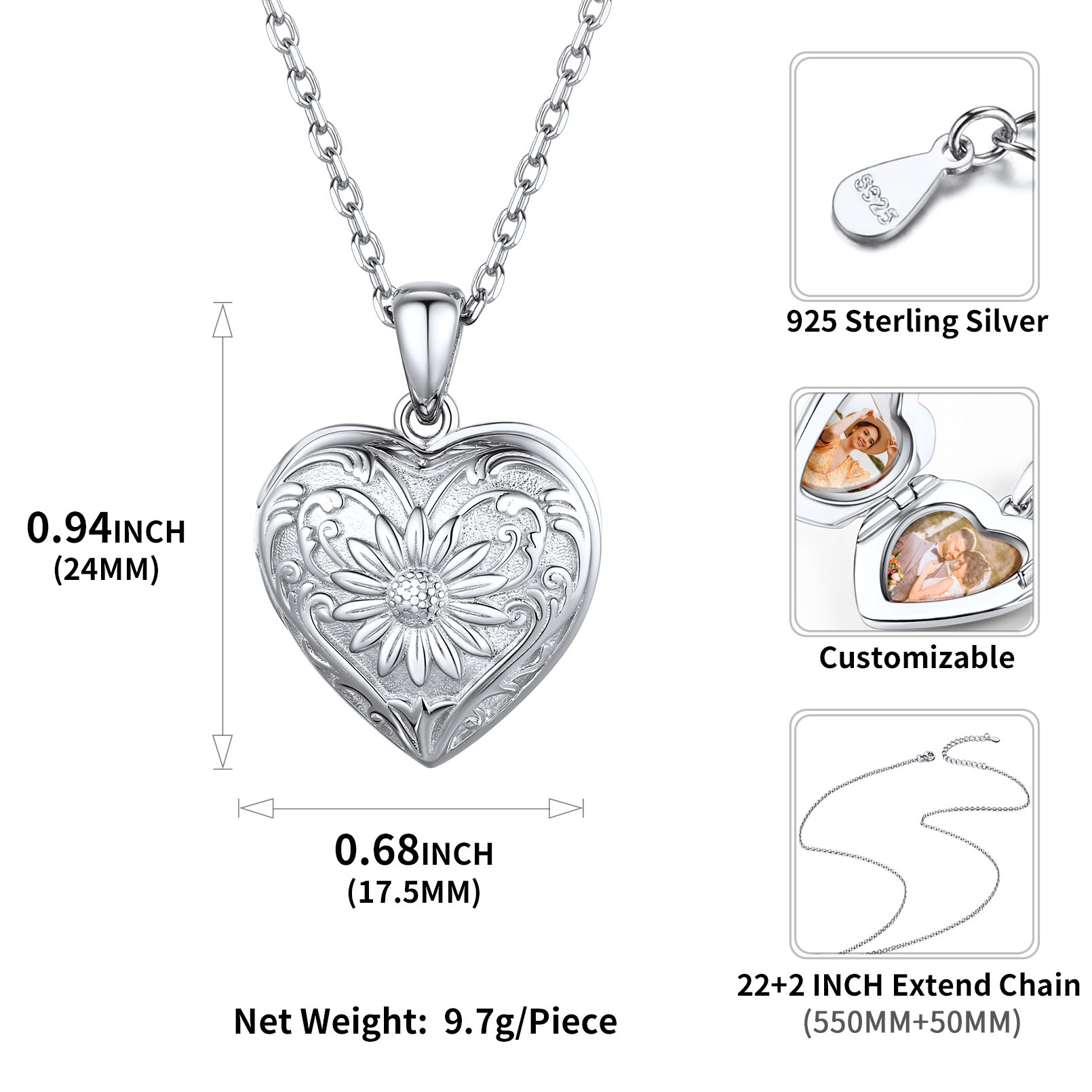 Locket Pendant for 2 Photo Personalized Heart Necklace for Women size