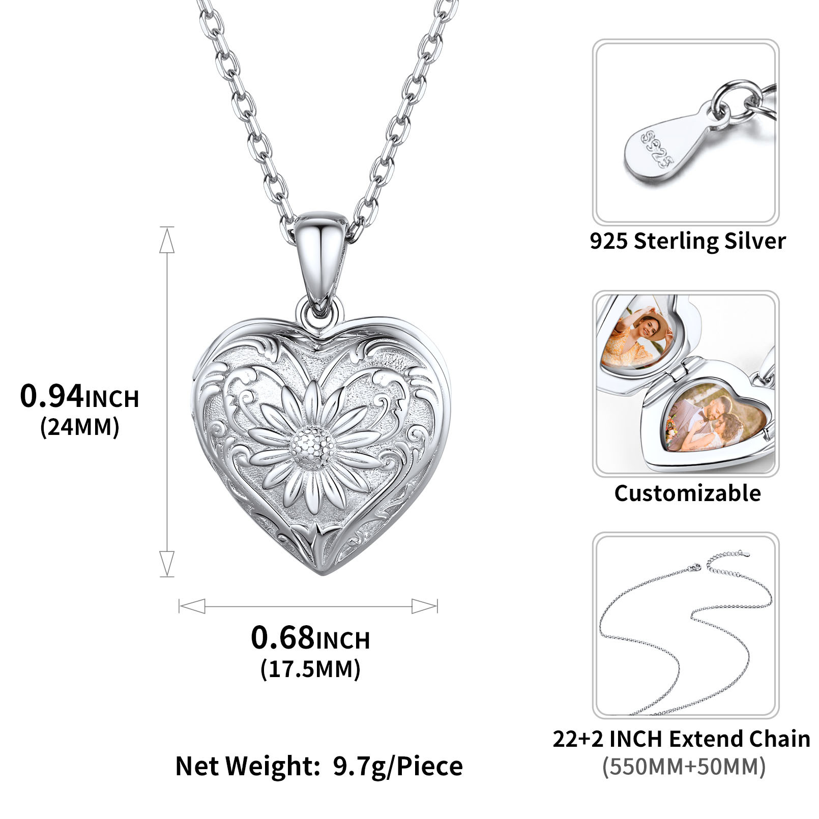Locket Pendant for 2 Photo Personalized Heart Necklace for Women size
