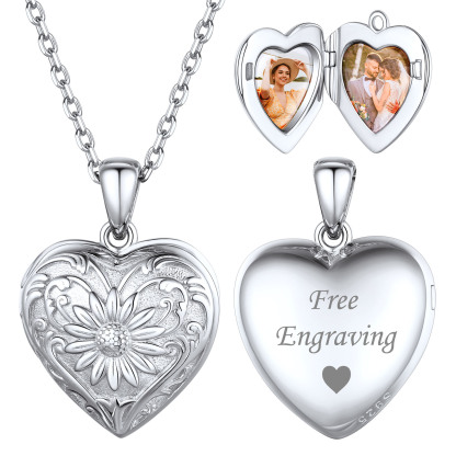 Locket Pendant for 2 Photo Personalized Heart Necklace for Women silver