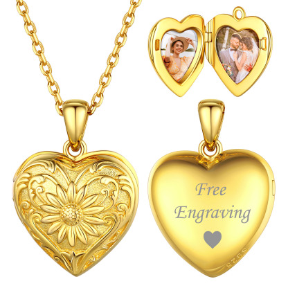 Locket Pendant for 2 Photo Personalized Heart Necklace for Women gold