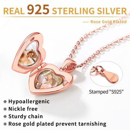 Locket Pendant for 2 Photo Personalized Heart Necklace for Women 925 silver