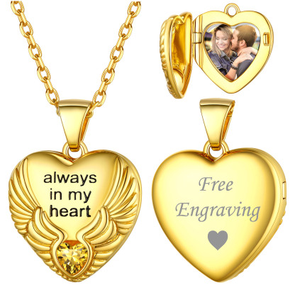 Custom Photo Locket Pendant Birthstone Necklace for Women gold