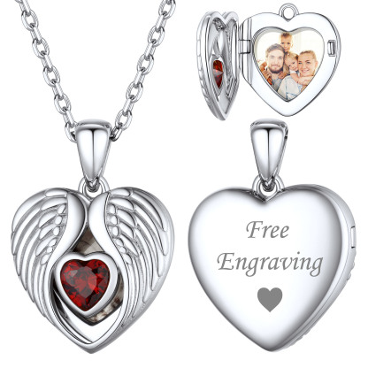 Personalized Photo Locket Pendant Birthstone Necklace for Women silver