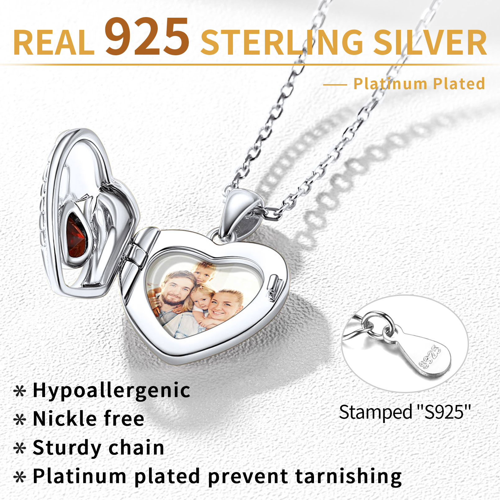 Personalized Photo Locket Pendant Birthstone Necklace for Women 925 silver